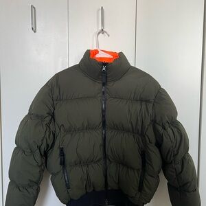 Nike Olive Green Puffer Jacket with Orange Lining